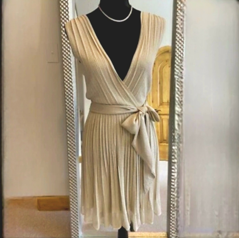IISLI New Gold Pleated Goddess Wrap Dress Size Medium